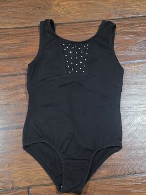More Than Magic Black Sleeveless One-Piece Leotard with Rhinestone Panel